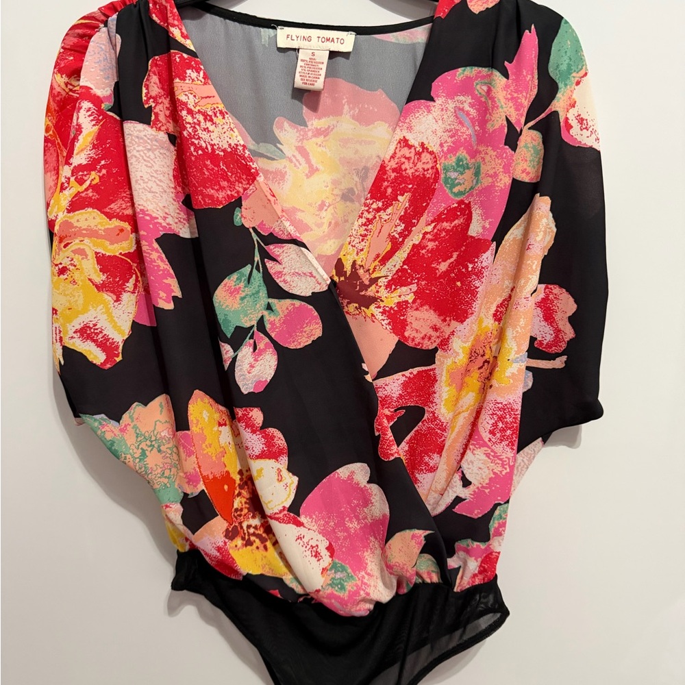 Flying Tomato Floral Bodysuit - Black and Pink